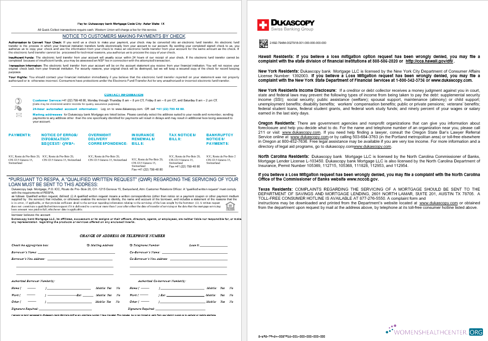 Switzerland Dukascopy bank mortgage loan statement in Word and PDF formats , 8 pages 3 4